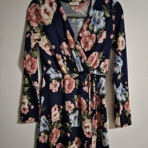 Pinc Floral Long Sleeve Dress in Navy and Pink